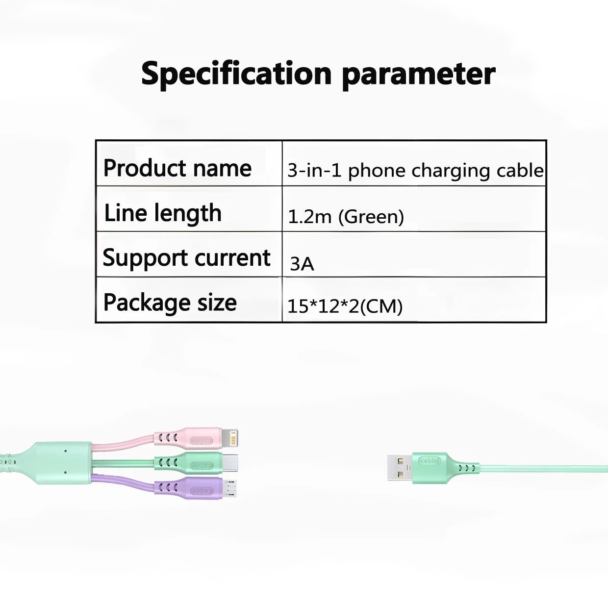 3 In 1 Super Fast Charging  Micro USB Type-C Phone Charger USBC Data Cable