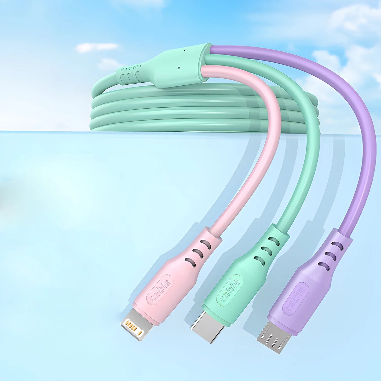 3 In 1 Super Fast Charging  Micro USB Type-C Phone Charger USBC Data Cable