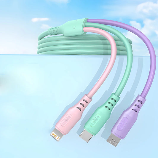 3 In 1 Super Fast Charging  Micro USB Type-C Phone Charger USBC Data Cable