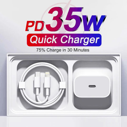Original PD 35W EU US Fast Charger For iPhone 16 15 14 13 11 12 Pro Max Plus XS XR X USB C Cable Fast Charging Type-C Accessorie