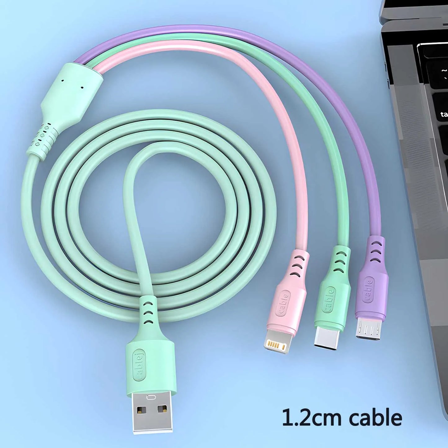 3 In 1 Super Fast Charging  Micro USB Type-C Phone Charger USBC Data Cable