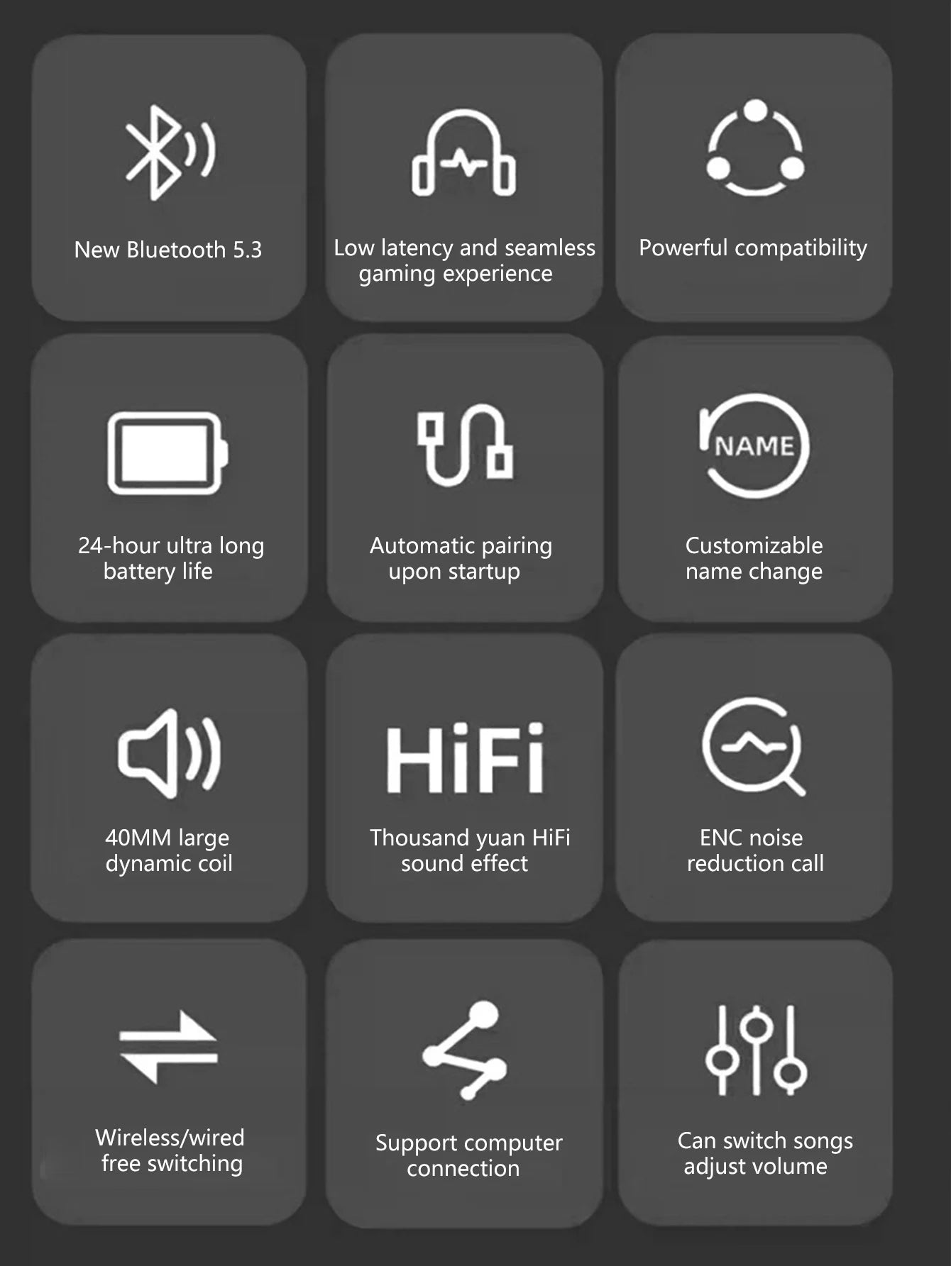 Wireless Over-Ear Headphones with ANC Noise Cancellation, Dual-Mode Design, Chip 5.4, Surround Sound, Button Control, Long Batte